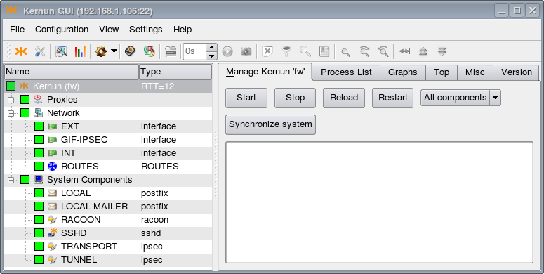 IPsec components in a GKAT window