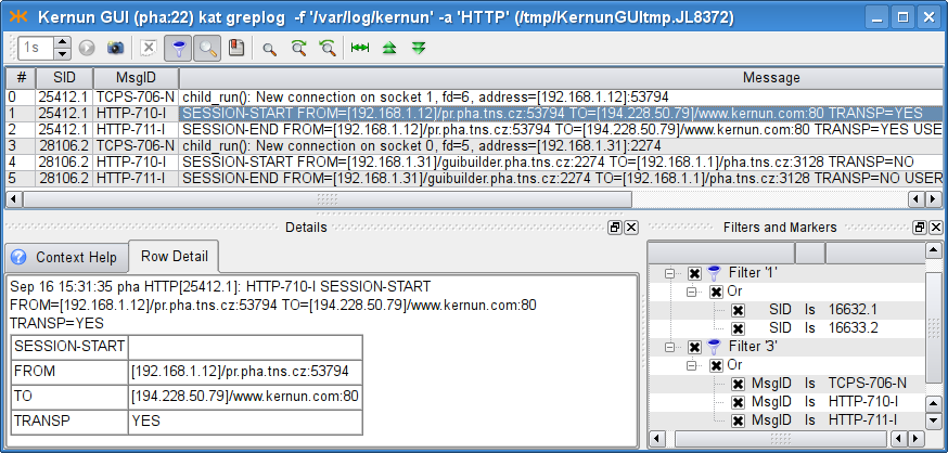 Tracking transparent and non-transparent connections in the http-proxy log (the log was filtered, in order to save space).