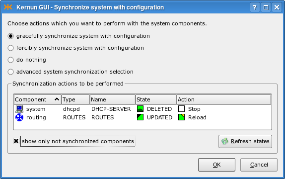 System state synchronization dialog