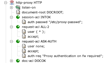 User authentication configuration in the HTTP proxy