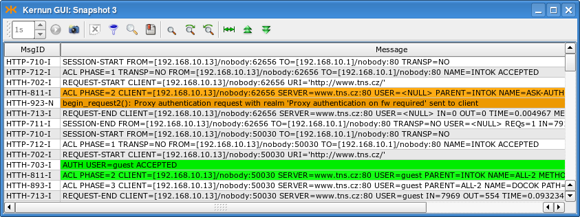 Log of user authentication in the HTTP proxy