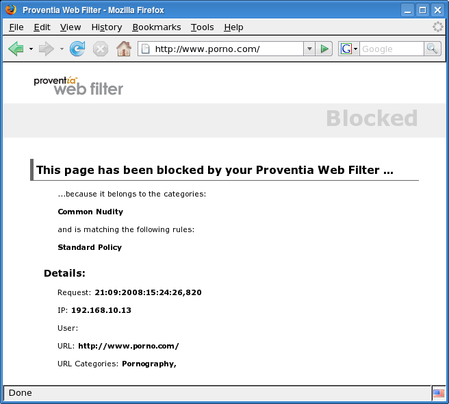 A Web server blocked by the Web filter