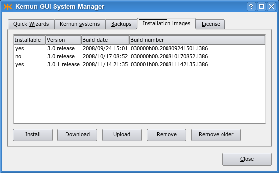 Installation images in the System Manager