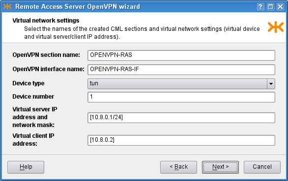 RAS: Virtual network settings
