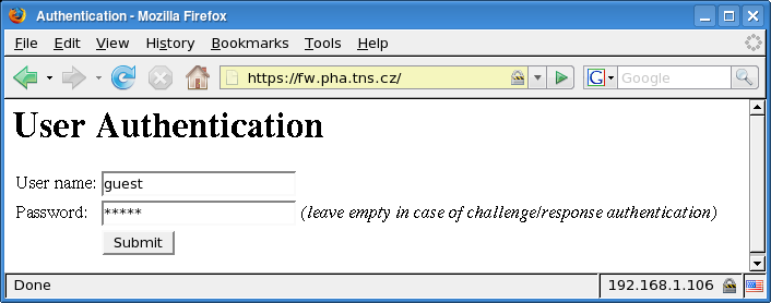 The user authentication dialog of the HTTP authentication proxy