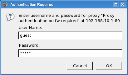 Proxy authentication dialog in a Web browser