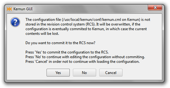 Commit configuration to RCS confirmation