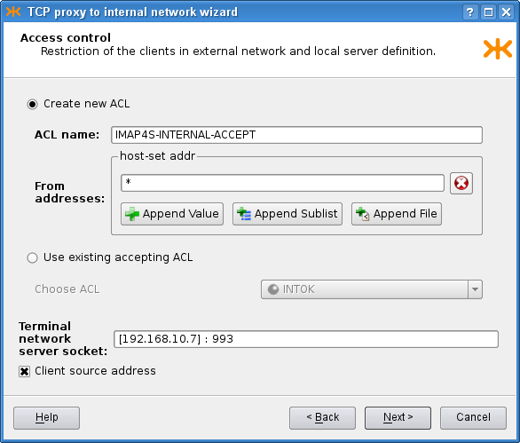 Non-transparent TCP proxy ACL settings